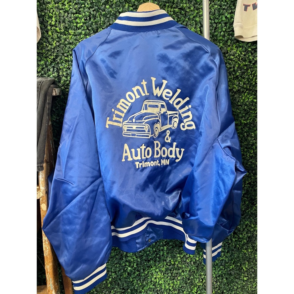 vtg 80s ARISTO Jac SATIN BOMBER Jacket Xl //   white striped baggy midwestern